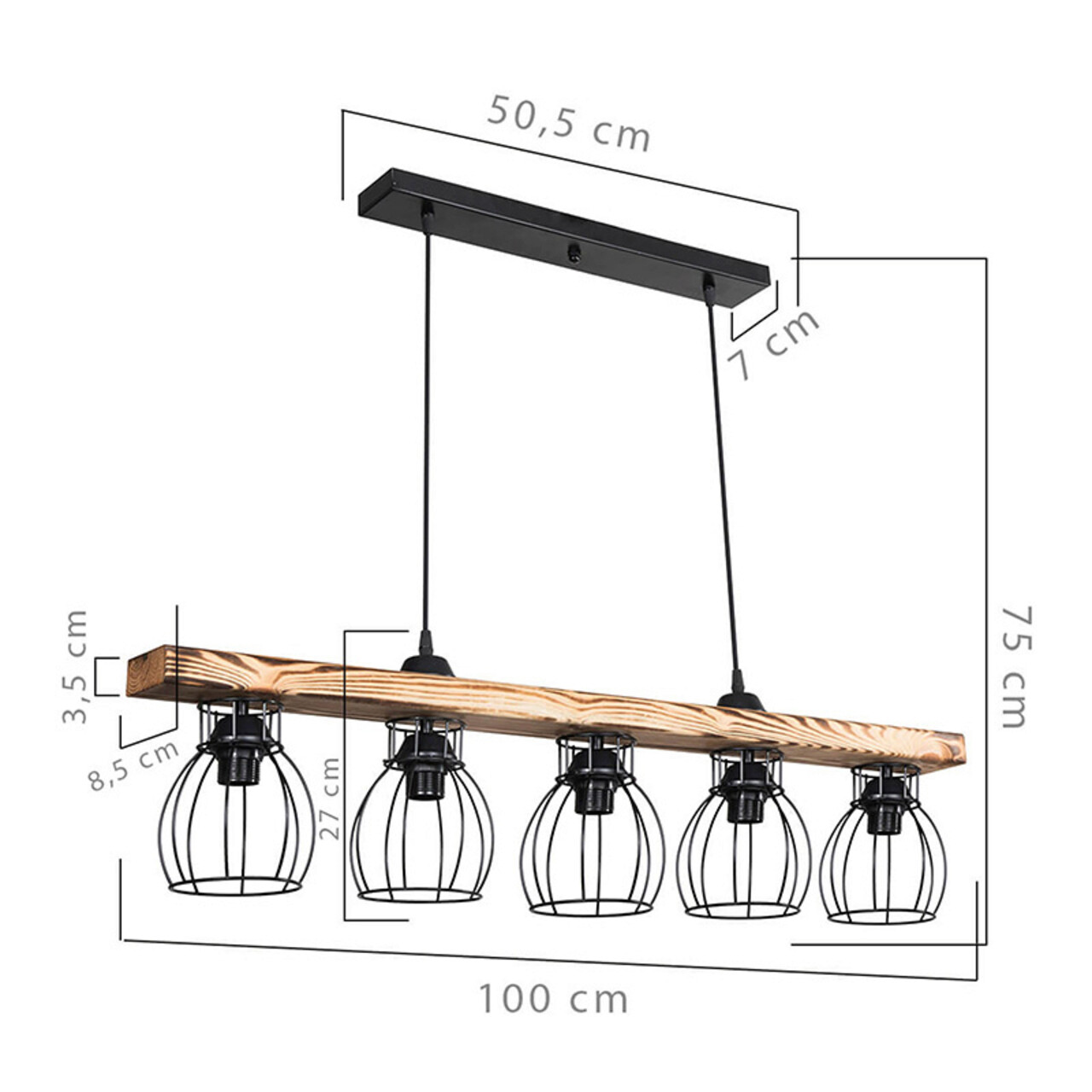 Lustra Jazzy, Pakoworld, 100x12x75 cm, 5 x E27, 20W, lemn/metal, maro/negru