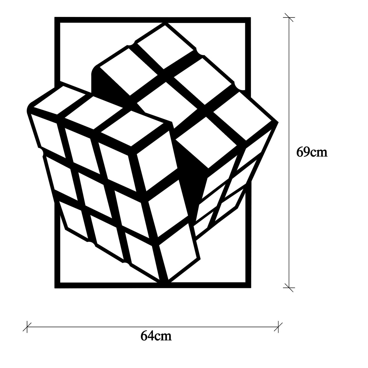 Decoratiune de perete, Rubik's Cube, Metal, Dimensiune: 64 x 69 cm, Negru