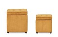 Set 2 taburete cu spatiu de depozitare Dylan, Bizzotto, 35x35x35 cm/45x45x45 cm, velur din poliester/lemn de pin, ocru