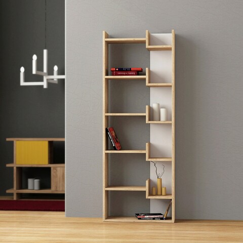 Corp biblioteca, Decortie, Oppa, 60.5x162.4x22 cm, Stejar / Alb