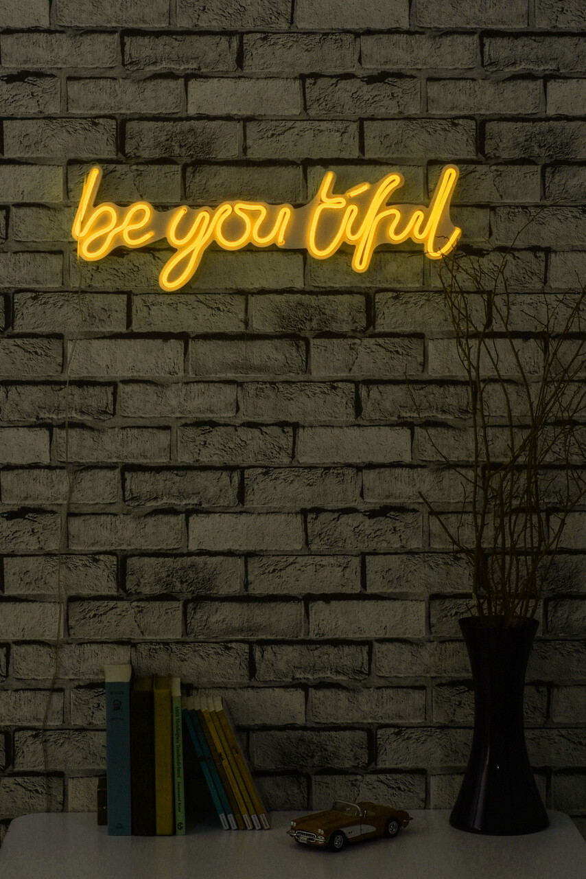 Decoratiune luminoasa LED, Be you tiful, Benzi flexibile de neon, DC 12 V, Galben - 1 | YEO