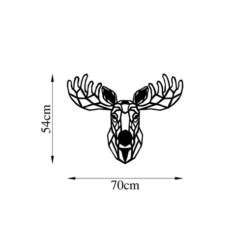 Decoratiune de perete, Moose, Metal, Dimensiune: 70 x 54 cm, Negru