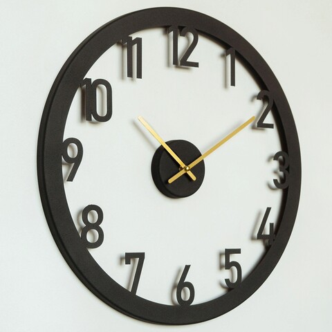 Ceas de perete, Stroke Metal Wall Clock, Otel, Dimensiune: 48 x 48 cm, Negru / Auriu