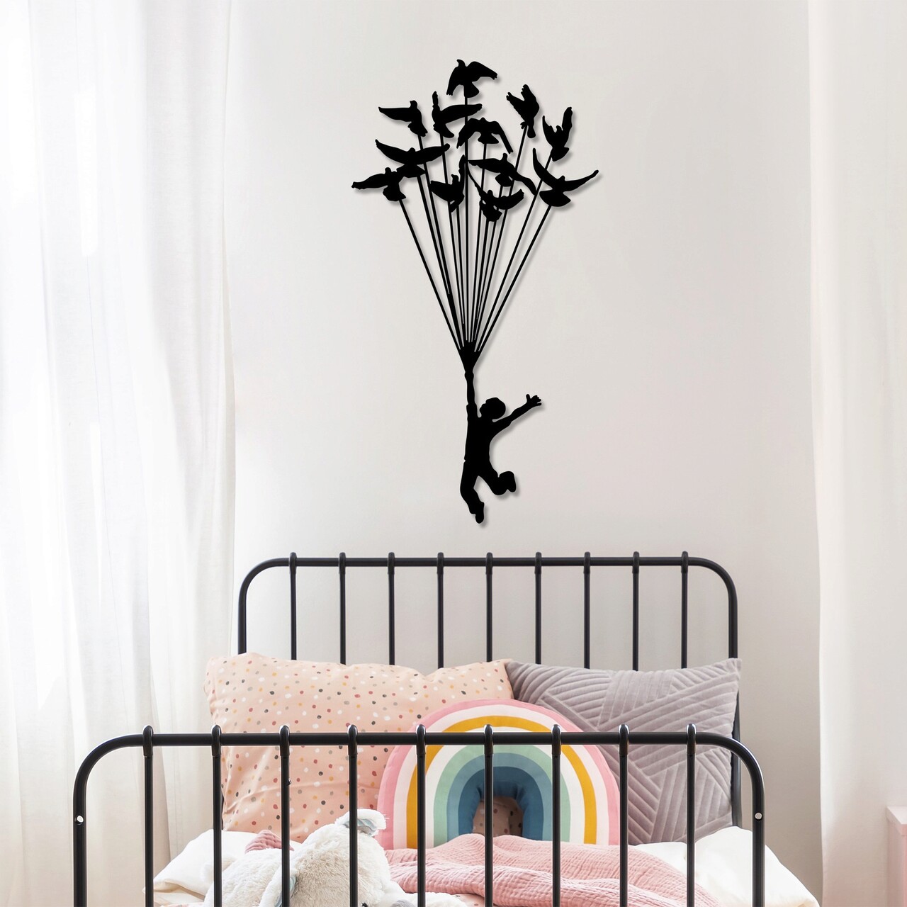 Decoratiune de perete, Flying Boy 3, Metal, Dimensiune: 45 x 85 cm, Negru - 2 | YEO