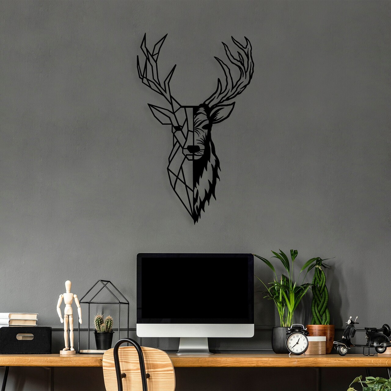 Decoratiune de perete, Red Deer 2, Metal, Dimensiune: 42 x 70 cm, Negru - 2 | YEO