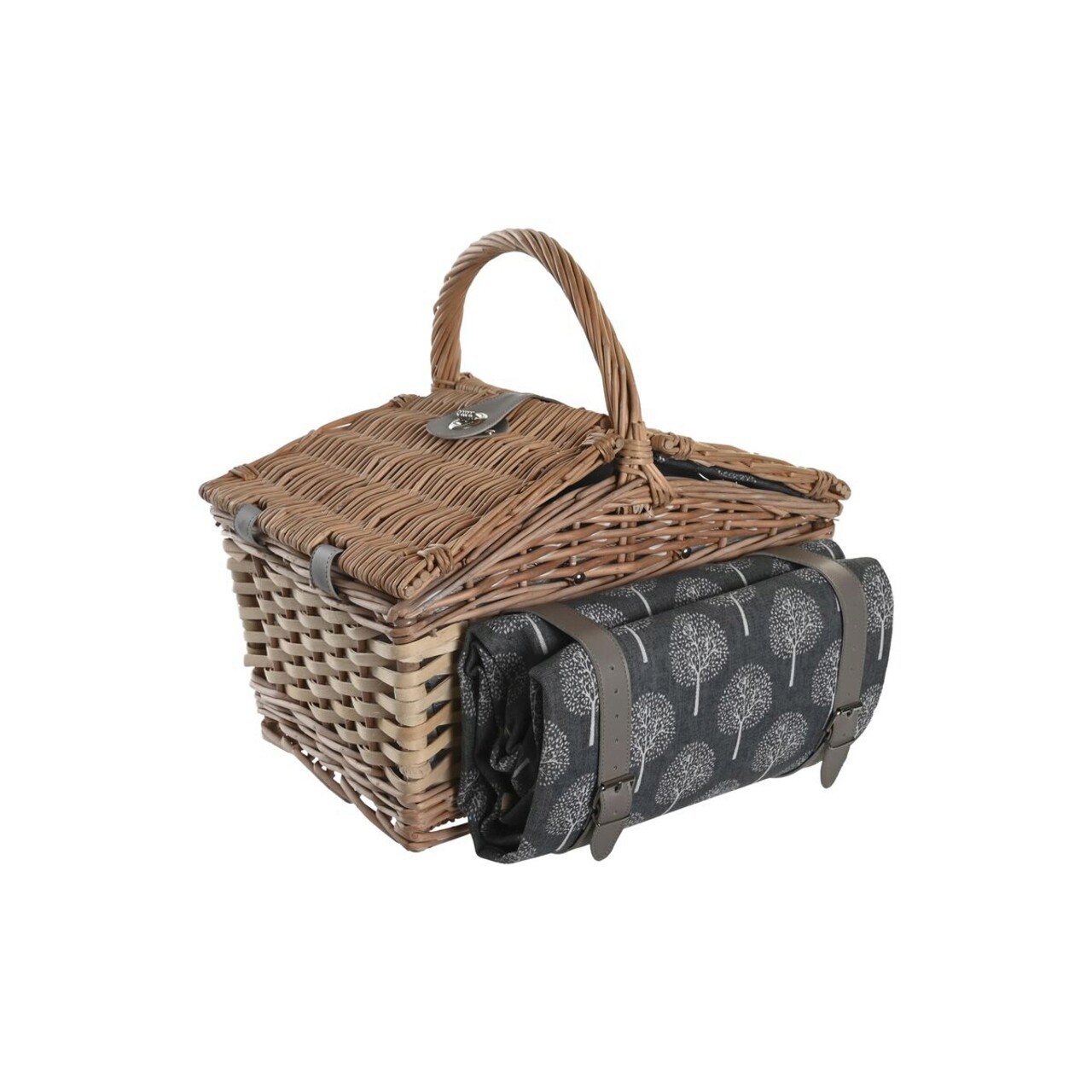 Cos de picnic pentru 4 persoane, DKD Home Decor, 40 x 28 x 19 cm, rachita, natural/gri - 1 | YEO