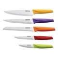 Set 5 cutite cu suport, Zokura, inox/polipropilena, multicolor/alb