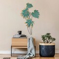 Decoratiune de perete, Monstera, Metal, Dimensiune: 66 x 111 cm, Turcoaz / Galben