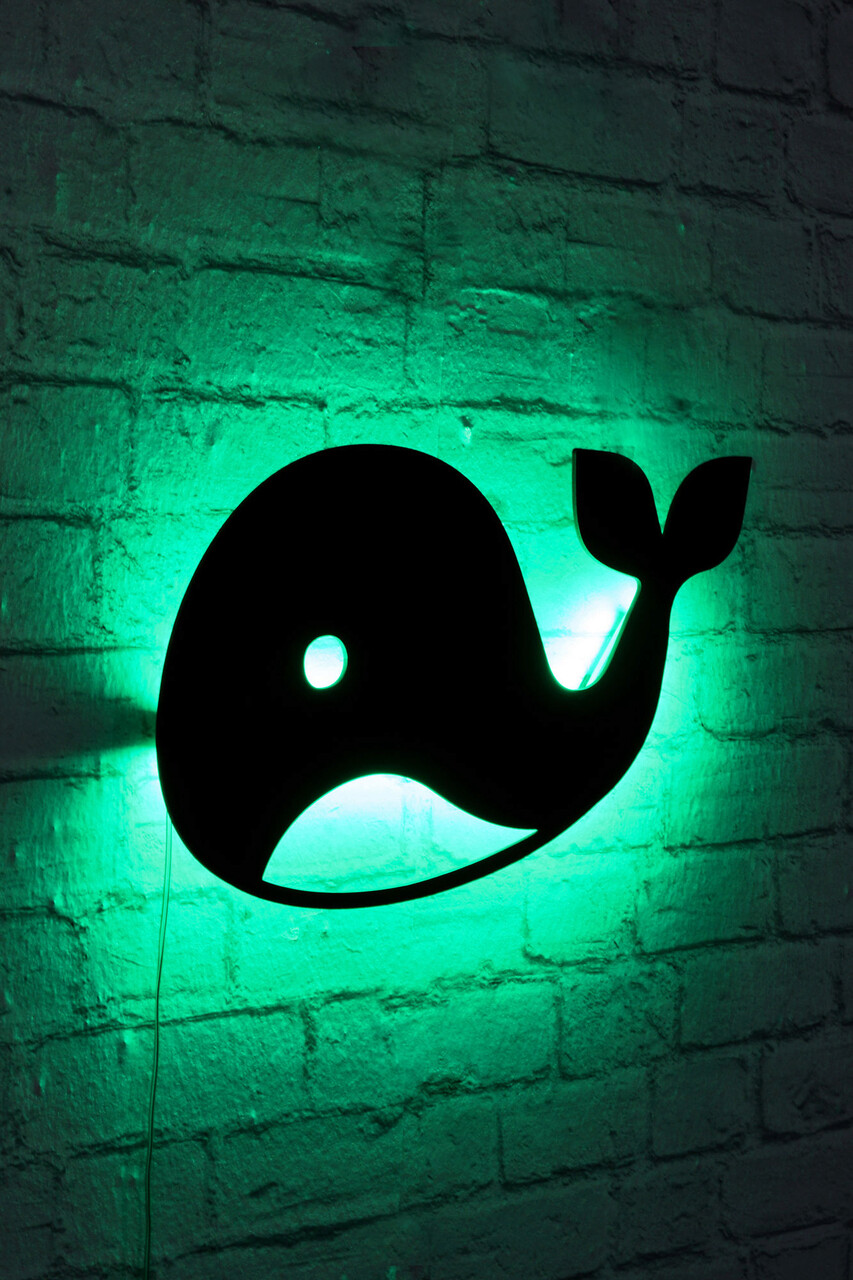 Decoratiune luminoasa LED, Baby Whale, MDF, 60 LED-uri, Verde - 1 | YEO