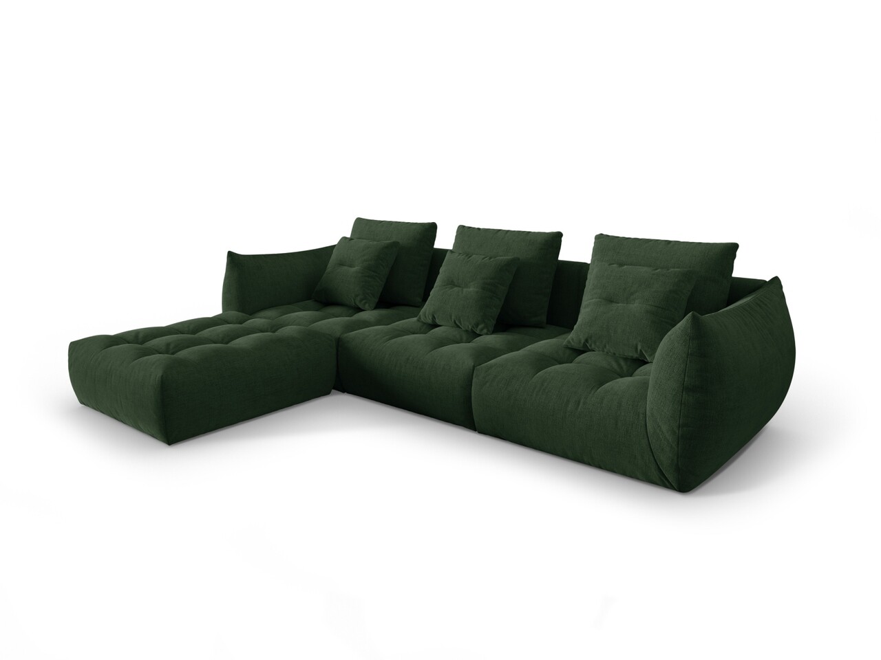 Coltar modular reversibil 2 locuri, Bloom-86, Micadoni Home, 332x216x95 cm, tesatura structurata, verde muschi