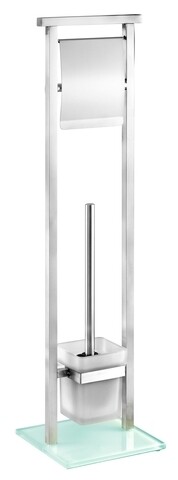 Suport hartie igienica si perie toaleta, Wenko, Debar, inox, 18 x 73 x 18 cm, inox/sticla