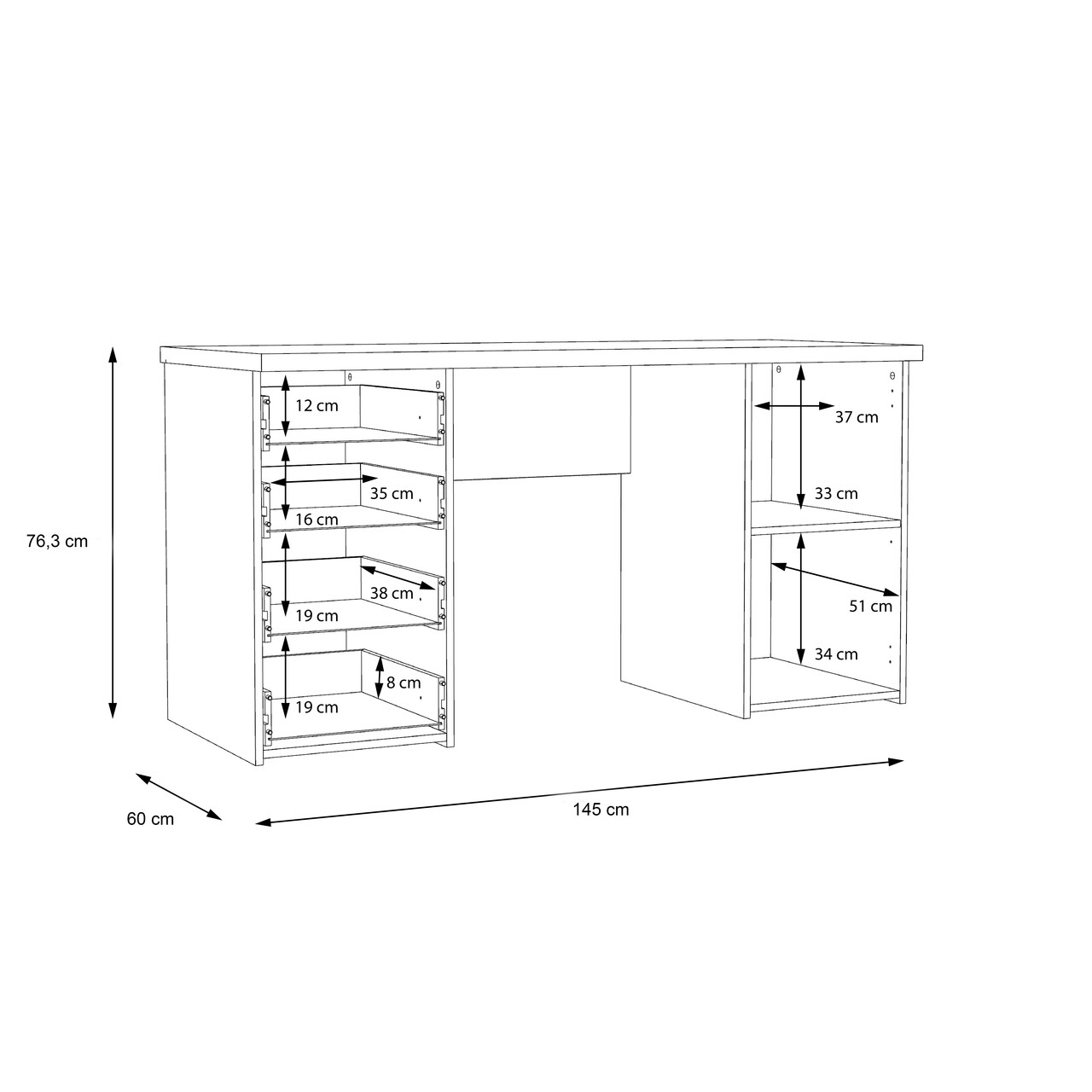 Birou Breda, Bedora, 145x60x76.3 cm, PAL/plastic, gri/alb