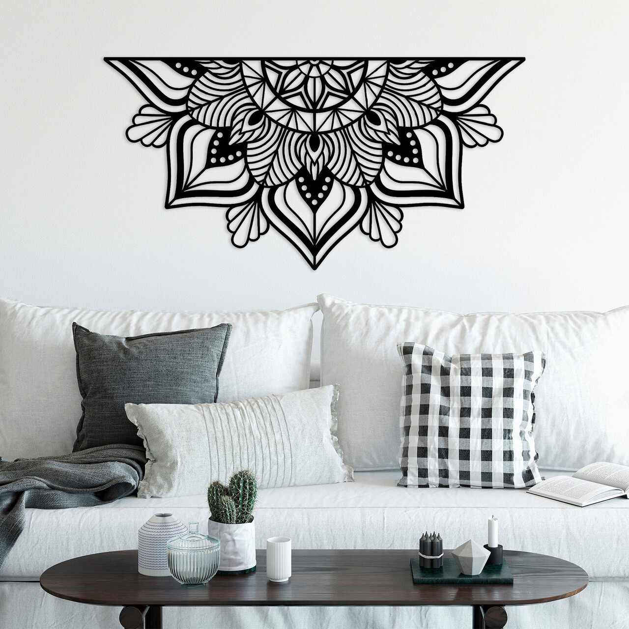 Decoratiune de perete, Mandala-S-1, Metal, Dimensiune: 118 x 1,5 x 59 cm, Negru - 1 | YEO