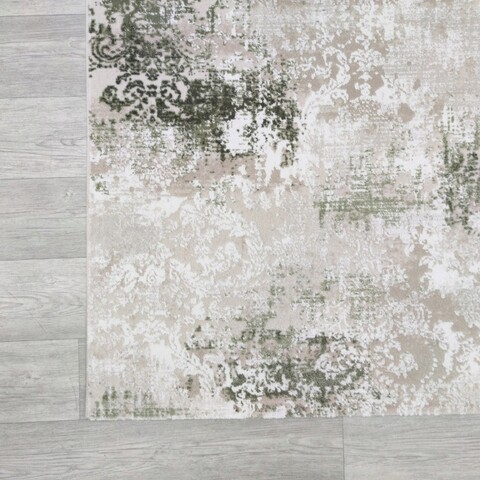 Covor, Hera 4469A, 80x200 cm, Fibre acrilice, Verde / Gri / Alb