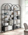 Biblioteca Arched Design, Vasagle, 83x30.2x183.5 cm, otel/sticla temperata, negru