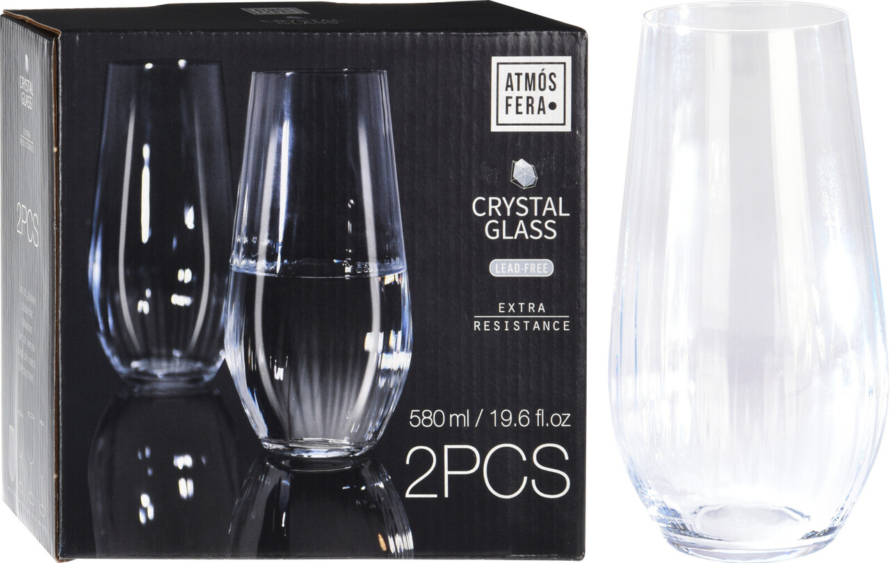 Set 2 pahare pentru apa, Excellent Houseware, 580 ml, 7x15.5 cm, cristal, transparent