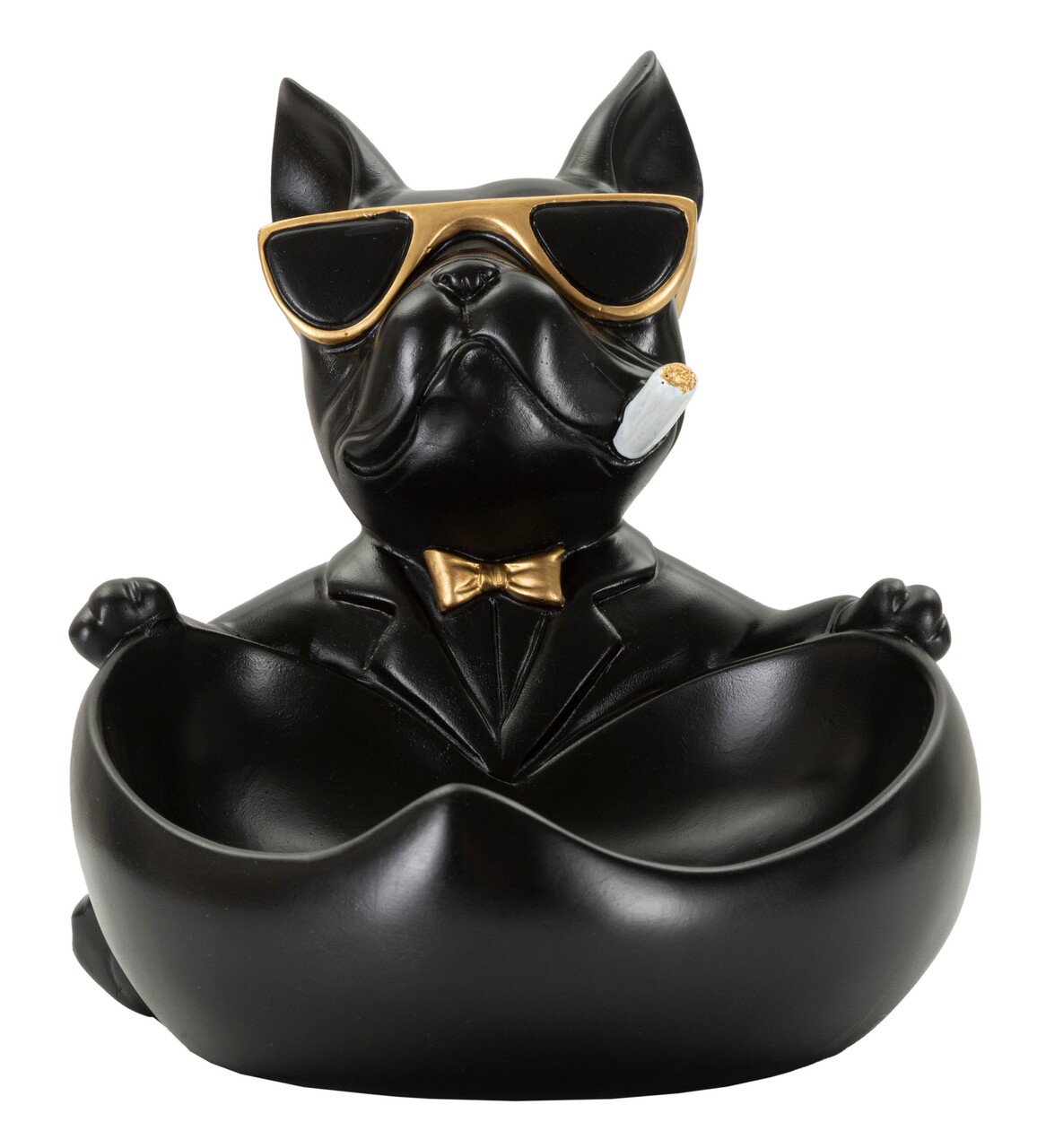 Statueta / figurina decorativa cu tava Dog Ball, Mauro Ferretti, 18.5x20.5x20 cm, polirasina, negru/auriu