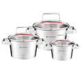 Set oale 6 piese Selection, Ambition, 16/20/24 cm, 1.6 L/3.2 L/5.3 L, inox/sticla, argintiu/transparent