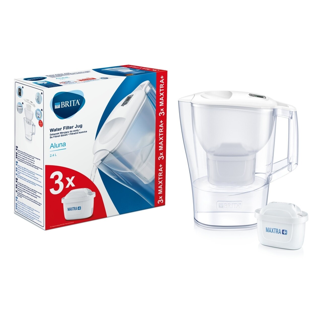 Cana Filtranta Brita, Aluna MAXTRA+, Plastic, 2.4 L, Starter Pack + 3 Filtre, Alb