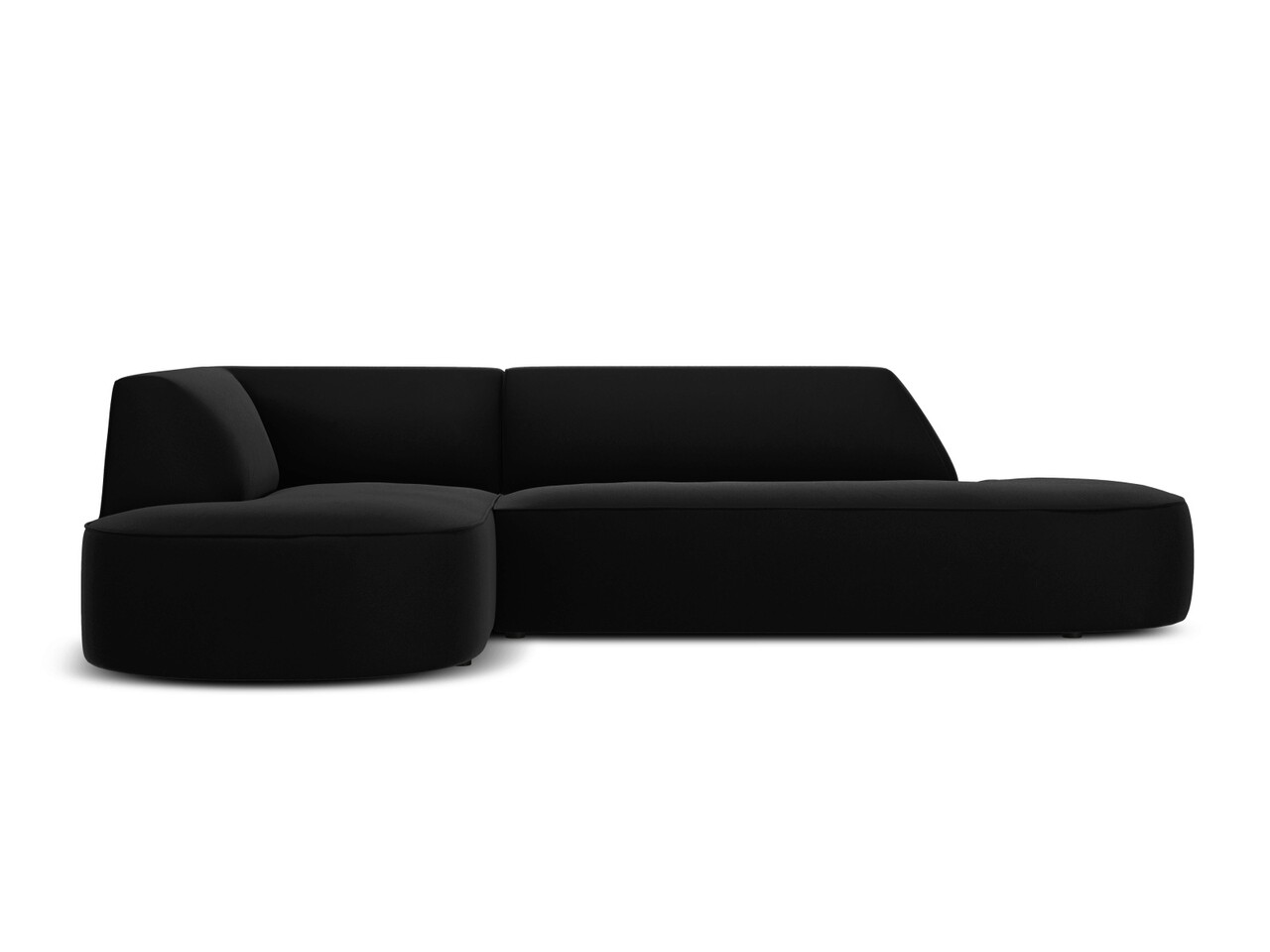 Coltar modular stanga 4 locuri, Ruby, Micadoni Home, BL, forma rotunjita, fara cotiera, 273x180x69 cm, catifea, negru