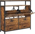 Pantofar cu 4 usi, Vasagle, 12-20 perechi pantofi, 98.3 x 30 x 96.5 cm, PAL/otel, maro rustic