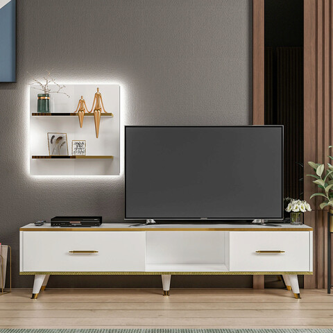 Comoda TV, Inarch, Aren, 180x43.6x35cm, Alb / Stejar