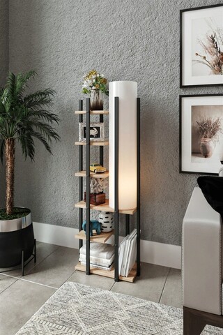 Lampadar cu raft, Gauge Concept, Fashion, 45 x 25 x 120 cm, mdf/pvc, natur/negru