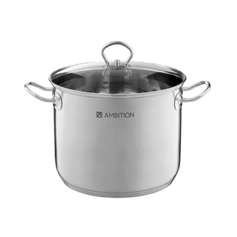 Oala inalta cu capac Acero, Ambition, 32 cm, 19 L, inox/sticla, argintiu