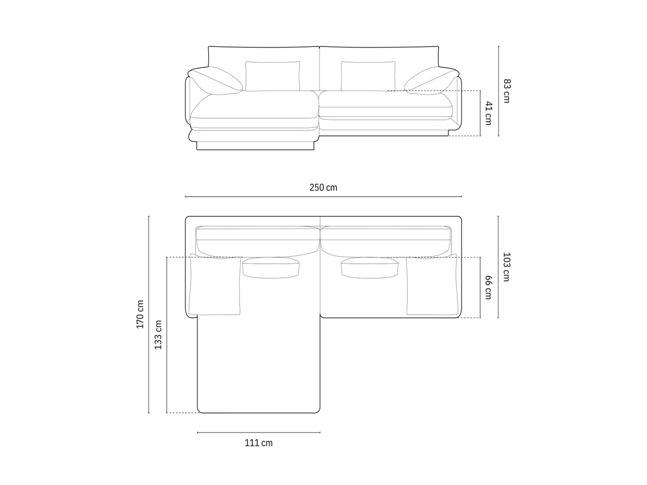 Coltar stanga 4 locuri, Torino-184, Micadoni Home, 250x170x83 cm, catifea, maro cuoio