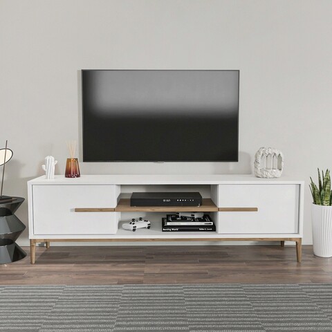 Comoda TV, Zena Home, Eslem, 120x43.6x29.6cm, PAL, Alb / Nuc