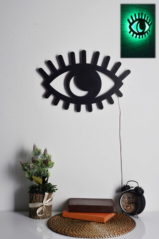 Decoratiune luminoasa LED, Evil Eye, MDF, 60 LED-uri, Verde