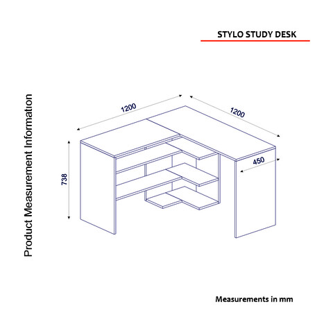 Birou, Tera Home, Stylo, 120x73.8x120 cm, PAL, Alb