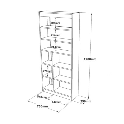 Biblioteca, Yardley, LV19-WK 921YRD1137, pal melaminat, 75.6 x 170 x 25 cm, stejar/alb