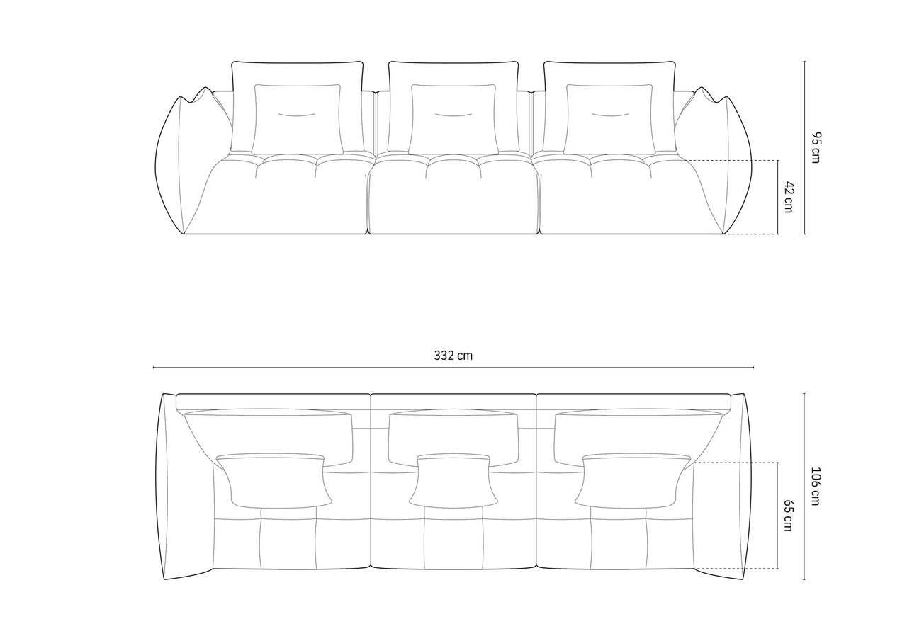 Canapea modulara 4 locuri, Bloom-184, Micadoni Home, 332x106x95 cm, catifea, maro deschis