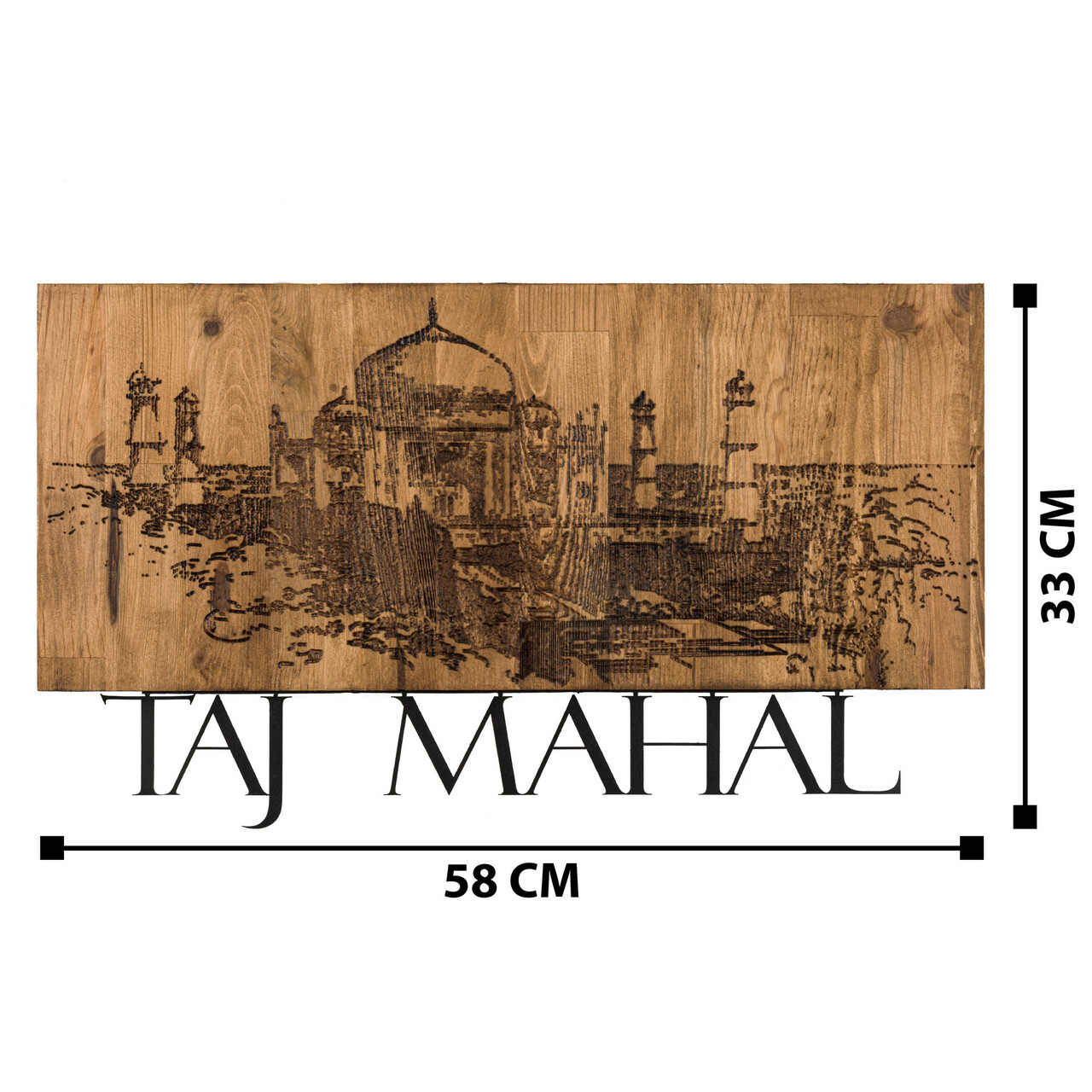 Decoratiune de perete, Taj Mahal, lemn/metal, 58 x 33 cm, negru/maro