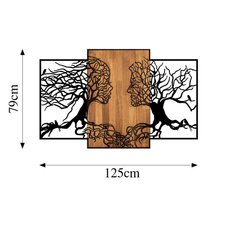 Decoratiune de perete, Tree Love, 50% lemn/50% metal, Dimensiune: 125 x 3 x 79 cm, Nuc negru