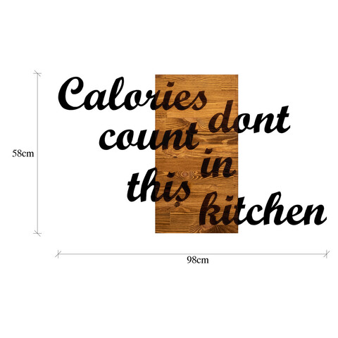 Decoratiune de perete, Calories Dont Count in This Kitchen, Metal/lemn, 98 x 3 x 58 cm, Nuc / Negru