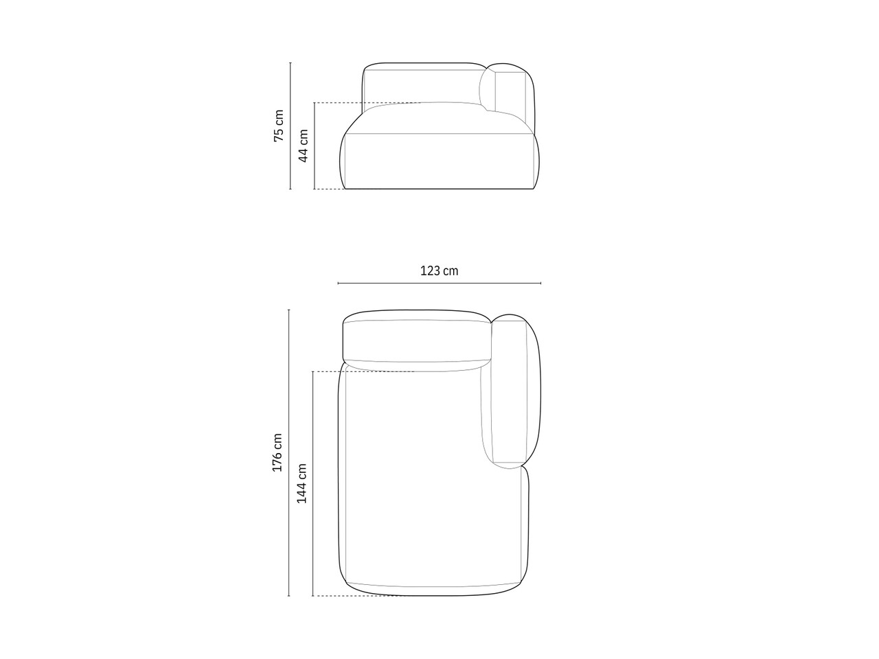 Sezlong modular living dreapta 1 loc, Martina-212, Micadoni Home, 176x123x75 cm, velur, gri deschis