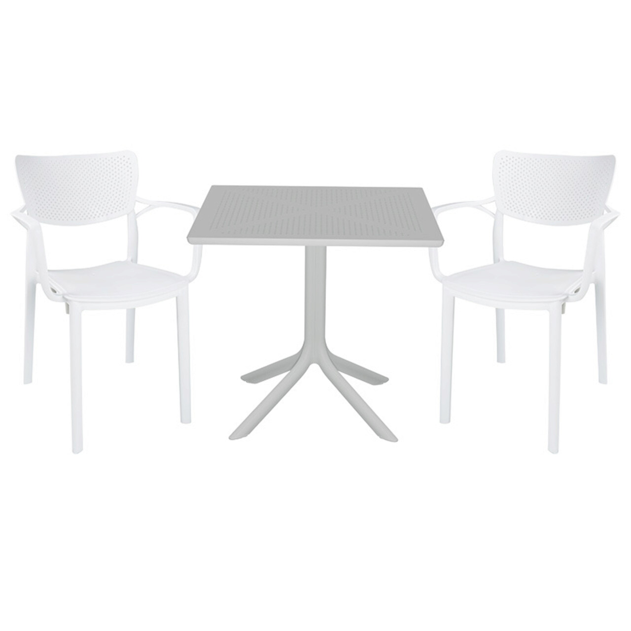 Set mobilier de gradina 3 piese Groovy-Frontline, Pakoworld, masa cu 2 scaune, 80x80x74.5 cm, polipropilena, alb