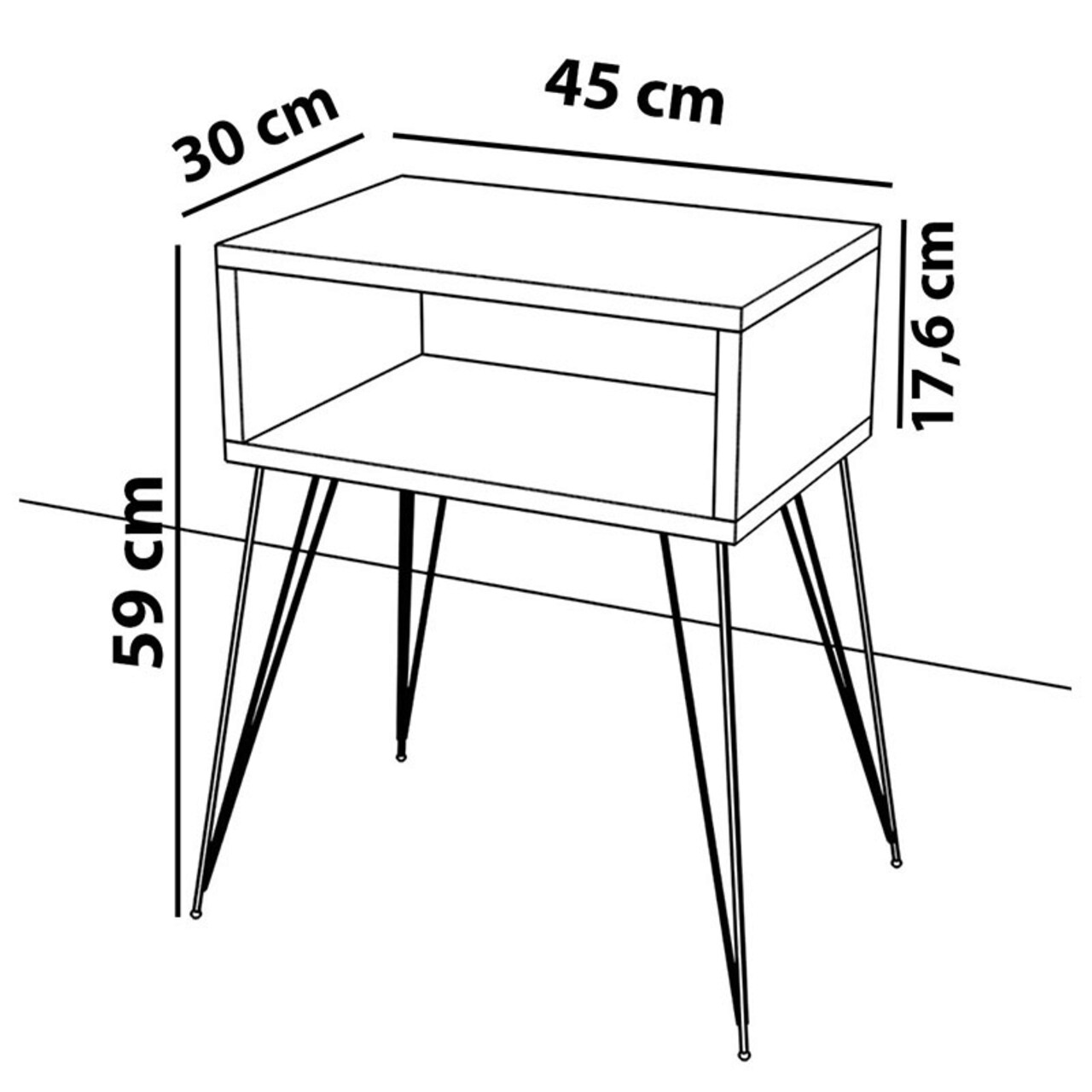 Noptiera Naida, Pakoworld, 45x30x59 cm, PAL/metal, natural/negru