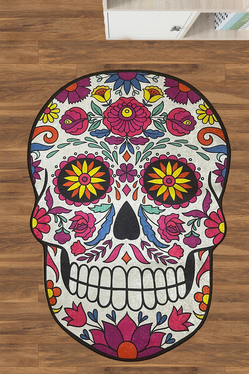 Covoras de baie, Chilai Home, Skull Djt (100 x 150), 100x150 cm, Poliester, Multicolor - 1 | YEO