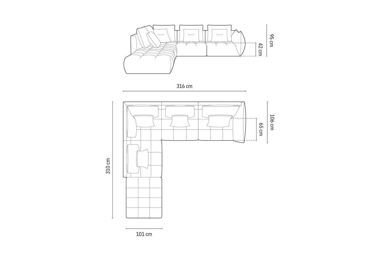 Coltar modular stanga 4 locuri, Bloom-184, Micadoni Home, 316x310x95 cm, catifea, galben