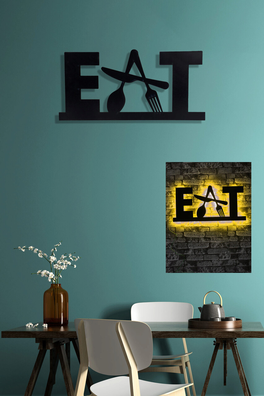 Decoratiune luminoasa LED, Eat, MDF, 60 LED-uri, Galben