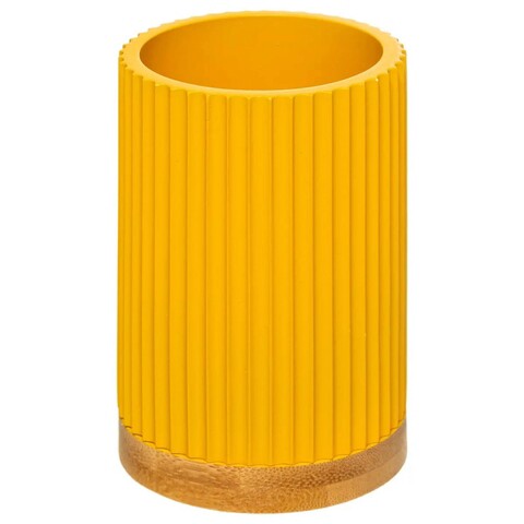 Suport pentru periute si pasta de dinti Colors, 5five, Ø 7.1 x 11 cm, polirasina/bambus, galben mustar