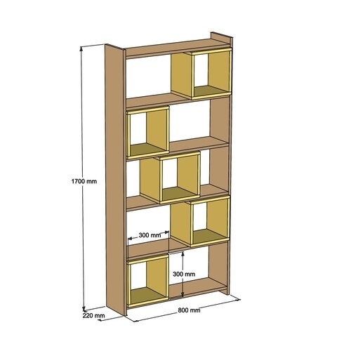 Biblioteca Box, Hommy Craft, 80x22x170 cm, maro/albastru