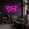 Lampa de perete World Map, Neon Graph, 66x38x2 cm, roz