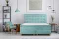 Pat matrimonial, Stockholm, Buttons E, 180x200 cm, saltea tip Pocket, topper memory, Mint