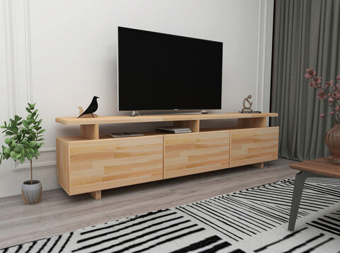 Comoda TV, Woodface, Verona, 174x52x30cm, 100% LEMN MOLID DE PIN, Natural