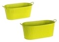 Set 2 jardiniere, Bark Oval, Bizzotto, 32x16x13.5 cm, zinc, finisaj lucios, verde