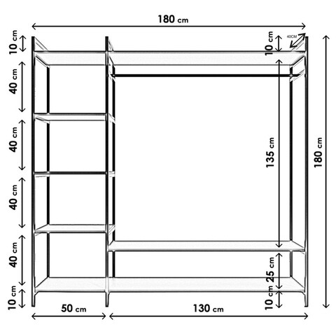 Dulap pentru haine, Lacivert, Özgün Trend Gardırop Çok raflı L606, 180x180x40 cm, Alb